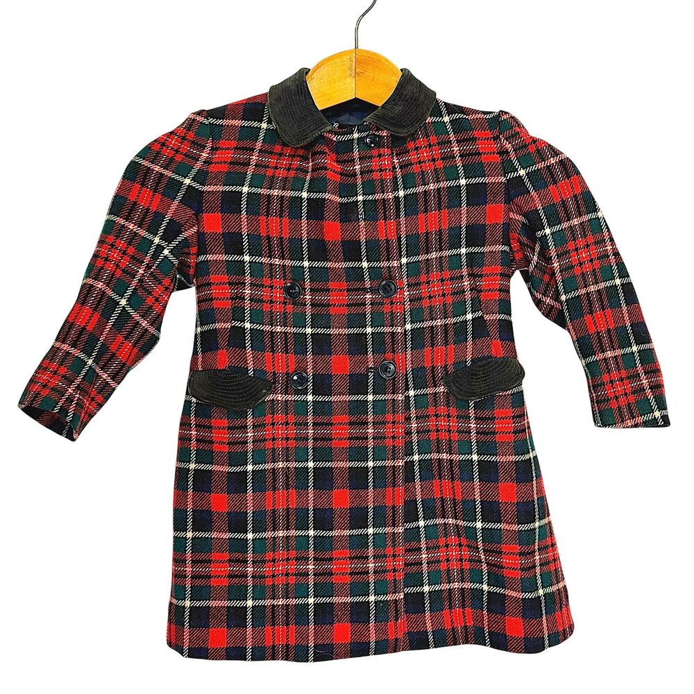 Vintage Macy Associates Wendover Plaid Girls Wool Coat